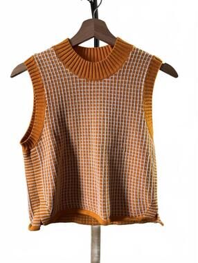 Club Monaco Mustard & White Knit Sleeveless Sweater Shell